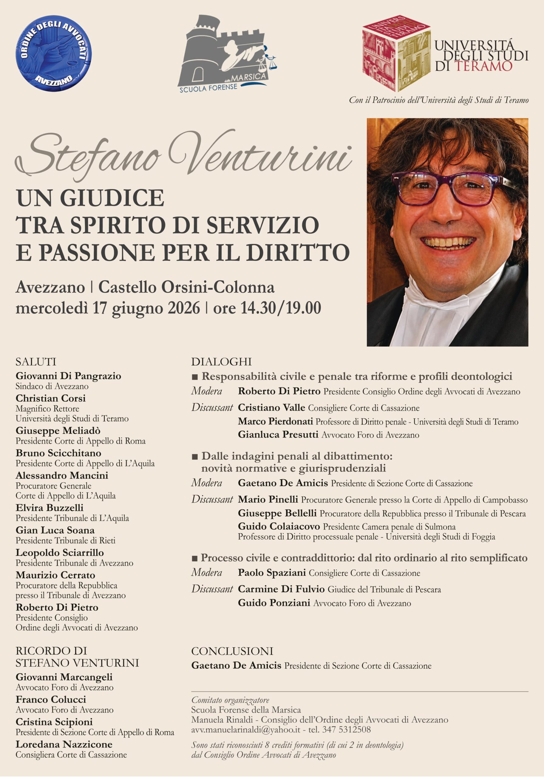 Convegno Ordine Avvocati Avezzano- “Stefano Venturini”. Un giudice tra spirito di servizio e passione per il diritto”